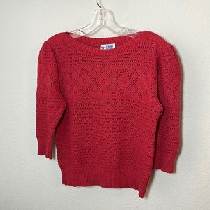 Vintage 70’s COLLEGE TOWN 3/4 Sleeve Openwork Nubby Knit Top Size Small